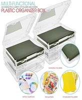 Sorbus Set of Wide Hanging File Organizer Bin Clear Plastic Stackable for Document Storage