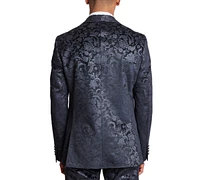 Paisley & Gray Men's Regent Slim Fit Black Floral Velvet Tuxedo Jacket