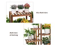 Unho 6 Tier Wood Garden Plant Rack Storage Flower Pot Stand for Indoor and Outdoor