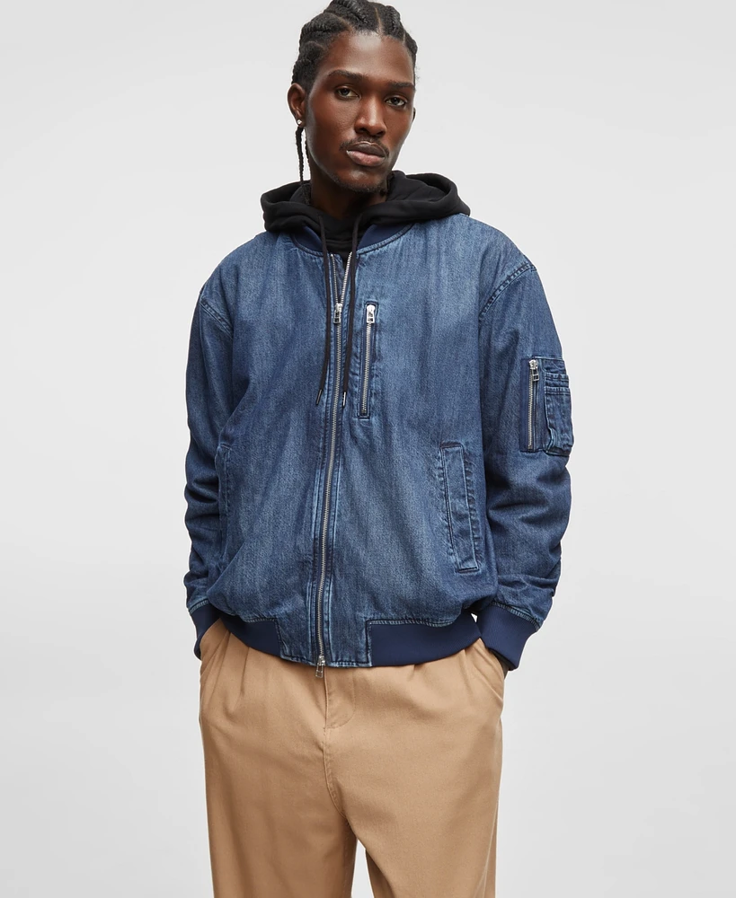 Mode of One Men's Costas Zip-Front Denim Bomber Jacket, Exclusively at Macy's