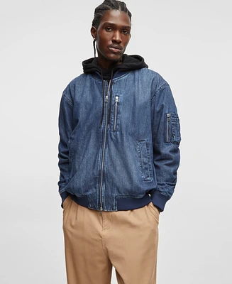 Mode of One Men's Costas Zip-Front Denim Bomber Jacket, Exclusively at Macy's