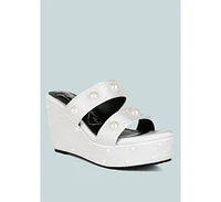 London Rag Django Pearl Embellished Wedge Sandals