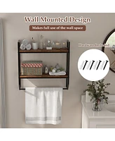Gymax Wall Mounted Bathroom Shelf Industrial 2-Tier Storage Rack w/ Towel Bar Kitchen