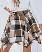 Cupshe Women's Brown Plaid Handkerchief Hem Skirt