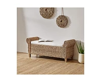 Hulala Home Burkhard Boho Ratten Storage Bench with Solid Wood Legs