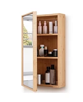 Gymax Bathroom Medicine Cabinet w/ Mirror 2 Adjustable Cabinet Shelves Natural