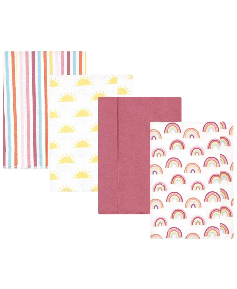 Hudson Baby Girls Cotton Flannel Burp Cloths -Pack, Sunshine And Rainbows