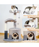 Slickblue Small Cat Tree for Indoor Cats, Medium Cat Tower with Interactive Toy, Self Groomer Brush