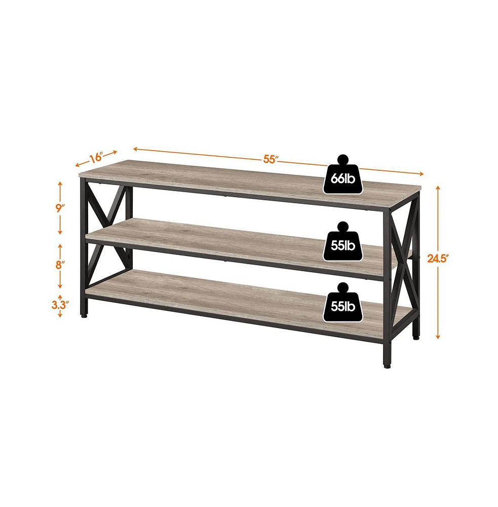 Yaheetech 55 Inch Industrial 3-Layer Shelved Tv Stand Cabinet Console for TVs up to 65