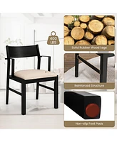 Gymax Dining Chair w/ Arms Set of 4 Modern Kitchen Chairs w/ Contoured Backrest Black & Beige