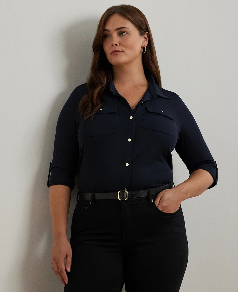 Lauren Ralph Plus Roll-Tab-Sleeve Shirt