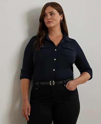 Lauren Ralph Plus Roll-Tab-Sleeve Shirt