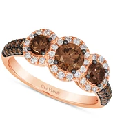 Le Vian Chocolatier Chocolate Diamond & Vanilla Diamond Three Stone Halo Ring (1-1/2 ct. t.w.) in 14k Rose Gold