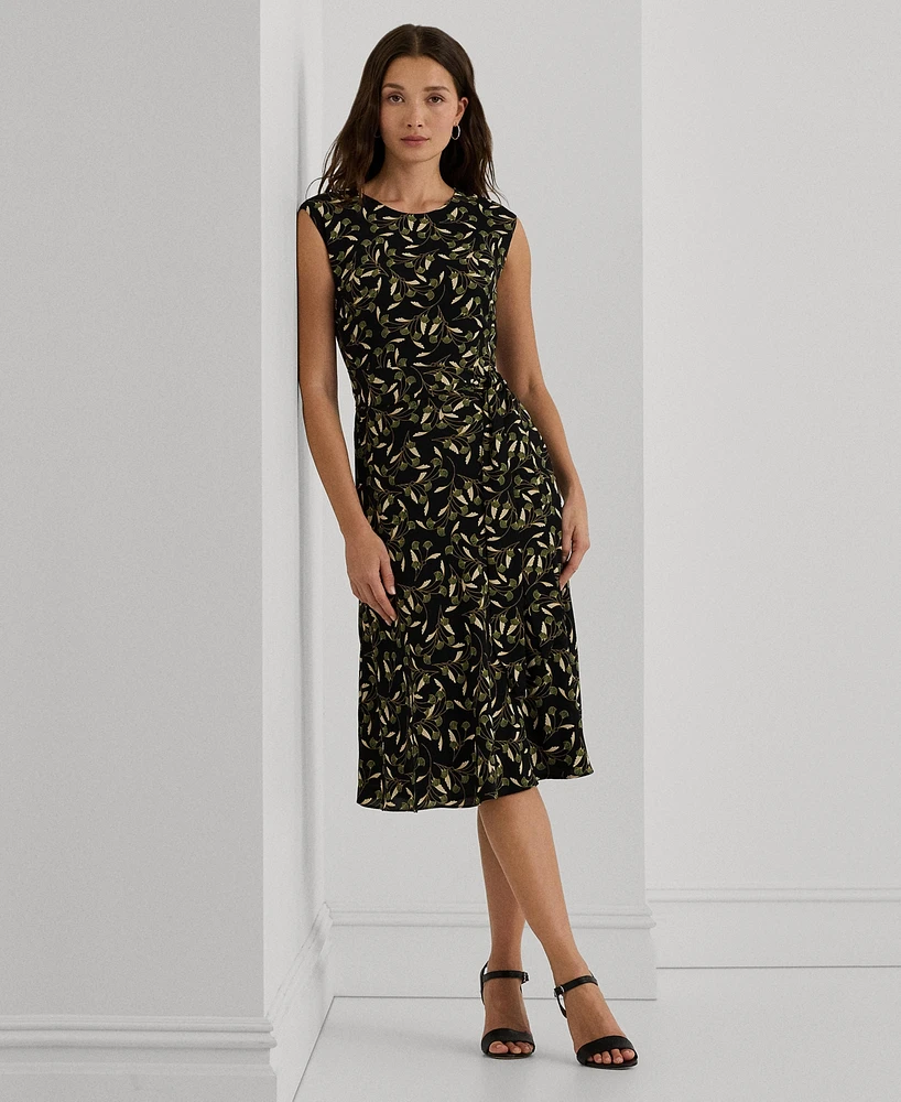 Lauren Ralph Women's Floral Belted Bubble Crepe Dress