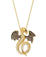 Le Vian Chocolate Diamond, Nude Diamond & Blackberry Diamond Dragon Pendant Necklace (1 ct. t.w) in 14k Honey Gold