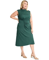 Maggy London Plus Textured Gathered-Waist A-Line Dress