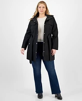 London Fog Plus Zip-Front Hooded Belted Trench Coat