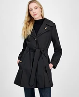 London Fog Women's Single-Breasted Hooded Belted Trench Coat