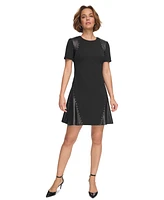 Dkny Petite Studded Mixed-Media Fit & Flare Mini Dress