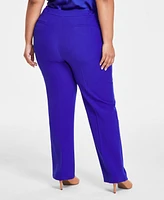 Kasper Plus Stretch Crepe Fly-Front Straight-Leg Pants