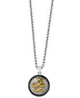 Effy Men's Black Spinel Cobra 22" Round Disc Pendant Necklace (3/8 ct. t.w) in Sterling Silver, 14k Gold-Plate, & Black Rhodium-Plate