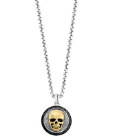 Effy Men's Black Spinel Skull Head 22" Round Disc Pendant Necklace (3/8 ct. t.w) in Sterling Silver, 14k Gold-Plate, & Black Rhodium-Plate