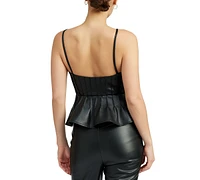 En Saison Women's Mya Faux-Leather Sleeveless Peplum Top