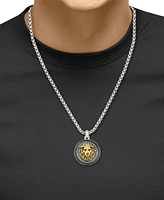 Effy Men's Black Spinel Lion Head 22" Round Disc Pendant Necklace (3/8 ct. t.w) in Sterling Silver, 14k Gold-Plate, & Black Rhodium-Plate