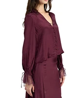 En Saison Women's Cover Lace-Cuff Collared Blouse