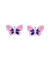 Bling Jewelry Purple Pink Summer Garden Butterfly Stud Earrings .925 Sterling Silver