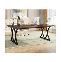 Tribesigns 63 L x31W x 30 H Executive Desk, Farmhouse Wood Computer Desk, Large Home Offcie Table with Metal Frame