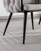 Slickblue Set of 2 Pure Modern Velvet Dining Chairs Hand-Woven Accent Chairs with Black Metal Legs