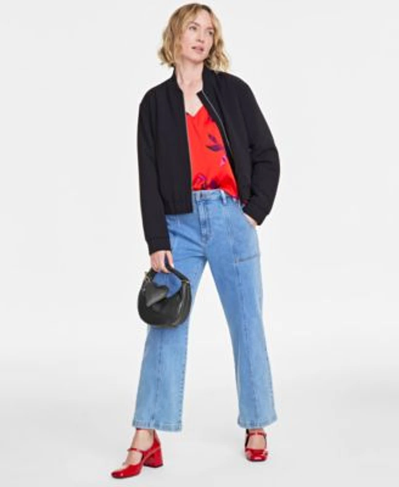 On 34th Womens Bomber Jacket Tank Top Jeans Crossbody Pumps Hoop Earrings Created For Macys