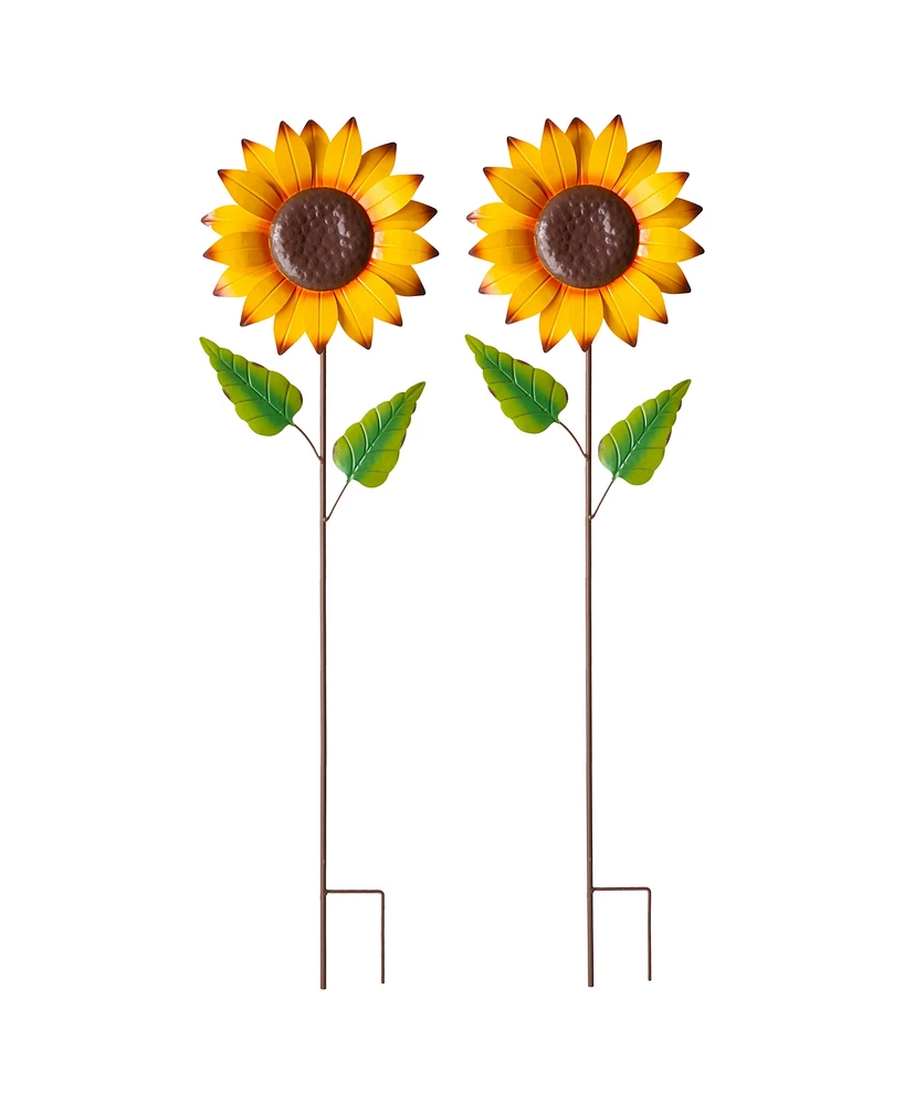 Glitzhome 42"H Fall Metal Sunflower Yard Stake Set of 2