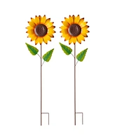 Glitzhome 42"H Fall Metal Sunflower Yard Stake Set of 2