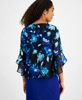 Kasper Women's Floral Ruffled 3/4-Sleeve Top, Regular & Petite Sizes