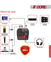 5 Core Audio Interface Mixer 4 Channel Pc Xlr Bluetooth Usb Dj Music Podcast Karaoke Sound Board Mx 4CH