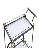 Streamdale Furniture Cyrus Serving Cart, Black/Gold & Clear Glass