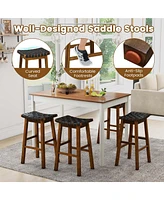 Costway Woven Saddle Stools Set of 2 31'' Faux Pu Leather Bar Height Kitchen Stool