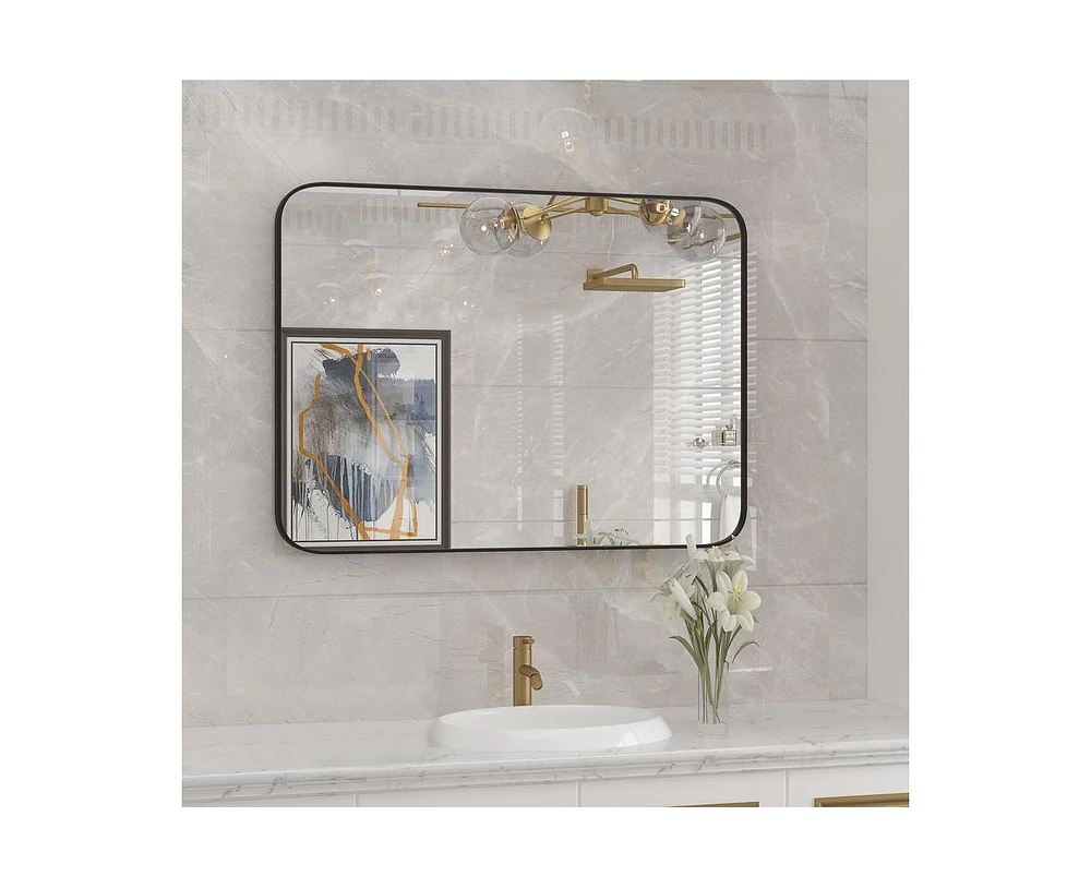 gaomon Bathroom Mirror, 48x30 Inch Black Metal Frame Rectangle Mirror, Vanity Mirror, Wall Mounted Mirrors (Horizontal/Vertical) (48x30 Inch)