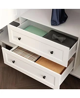 Famapy 4-Door Armoires Wardrobe with Hanging Rod, 2-Drawers, Storage Shelves