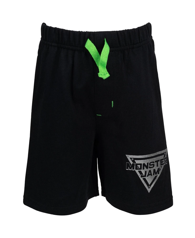Monster Jam Boys Grave Digger El Toro Loco Megalodon T-Shirt Tank Top and French Terry Shorts 3 Piece Set to