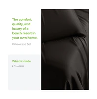 Cariloha Retreat 2-Piece Sateen Pillowcase Set | Black Sand |King | Lyocell Material | Breathable, Corner Straps, Extra soft & Cooling