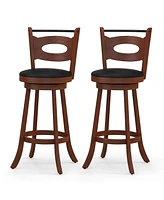 Costway Set of 2 Bar Stools 360° Swivel Dining Chairs Solid Rubber Wood Leather Padded