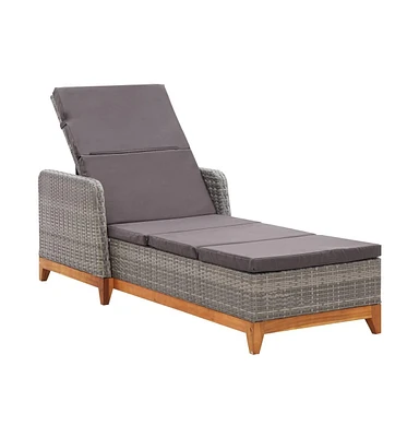 vidaXL Sun Lounger Poly Rattan and Solid Acacia Wood Gray