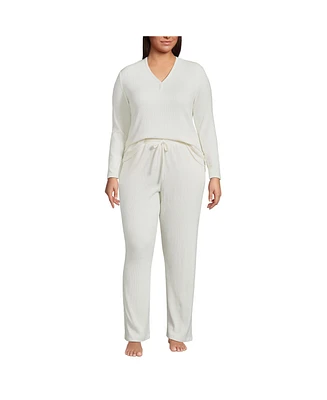 Lands' End Plus Cozy 2 Piece Pajama Set - Long Sleeve Top and Pants