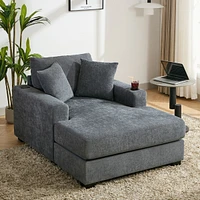43.5" Oversized Chaise Lounger Modern Style Sofa Couch, with Pillows, Charge Station & Cup Holders, Chenille Fabric, Blue Gray