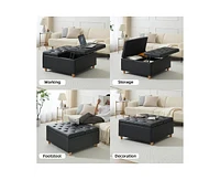 Gaomon Ottoman Coffee Table with Lift Top,Faux Leather Fabric Tufted Upholstered Ottoman with Storage, Large Square Storage Ottoman Bench for Bedroom,
