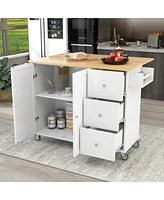 Slickblue Rolling Mobile Kitchen Island Solid Wood Top with Locking Wheels, 52.7-Inch Width, Storage Cabinet