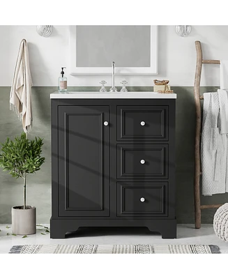 30-Inch bathroom vanity cabinet with ceramic basin